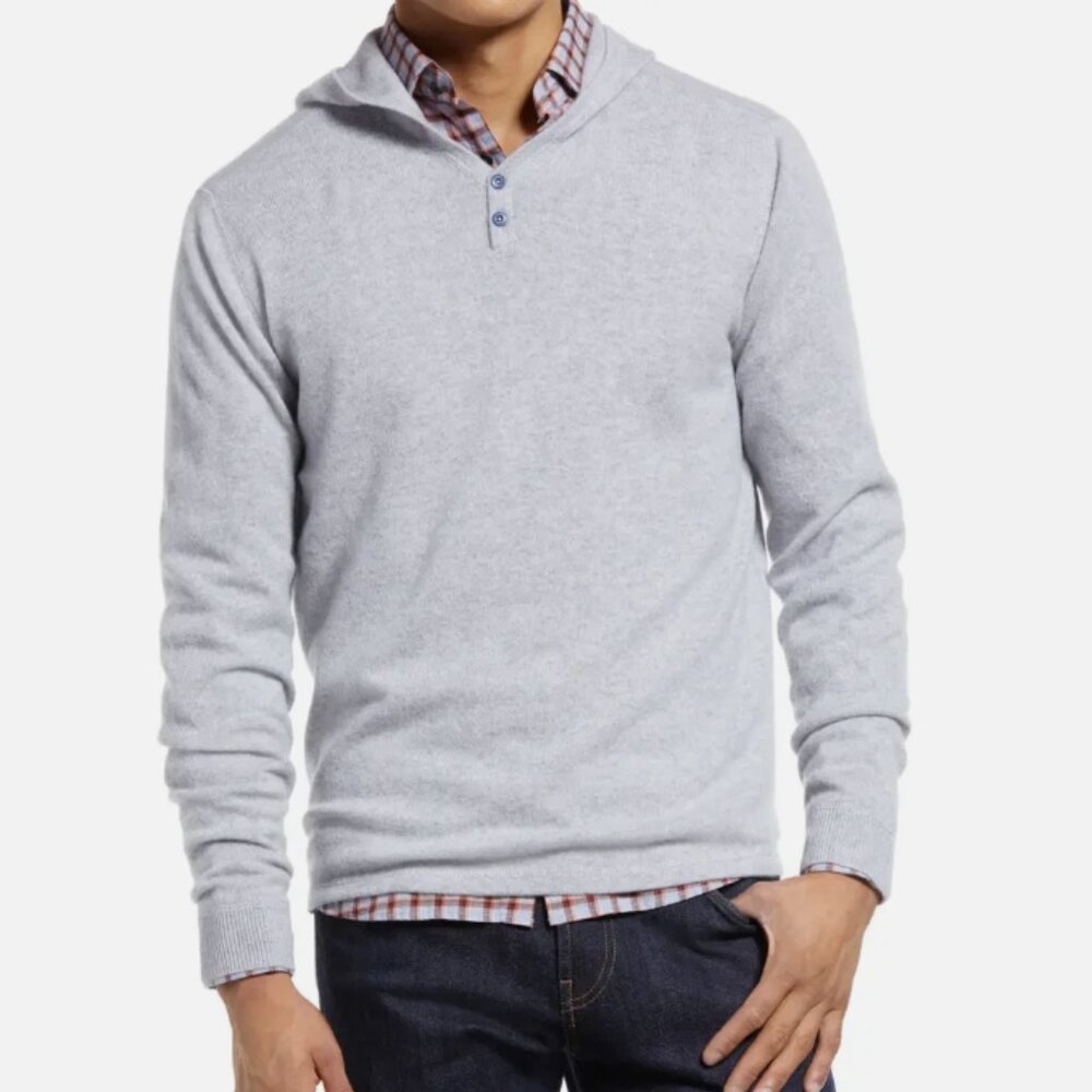 Johnnie - O DEARBORN Hooded Sweater 100% Cashmere Gray Sz L